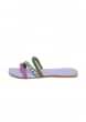 Lavender Flats With Embroidery In Green Pink Beads With Rhinestones