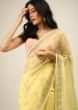 Lemon Yellow Saree In Organza With Multi Colored Applique Flowers On The Border And Cut Dana Accents  