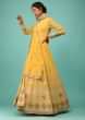 Lemon Yellow Anarkali Suit In Georgette With Floral Embroidery 
