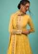 Lemon Yellow Anarkali Suit In Georgette With Floral Embroidery 