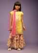 Kalki Girls Lemon Yellow Sharara Suit In Cotton With Floral Print  