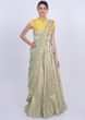 Light green weaved skirt with embroidered blouse and prestitched lycra dupatta only on Kalki