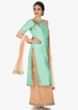 Mint Green Palazzo Suit In Silk Beautified With Zardosi And Sequin Work Online - Kalki Fashion