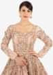 Light peach ballroom lace gown embellished in embroidery and 3 D flowers 