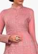 Dull pink suit in georgette with resham and kundan embroidery