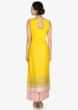 Yellow and pink straight palazzo suit in cotton silk with resham work in bird motif only on Kalki