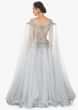 Light Grey Off Shoulder Gown In Net With Embroidered Bodice Online - Kalki Fashion
