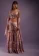 Lilac Snow Sharara And Crop Top Suit With Floral Print And Mirror Embroidery  