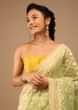 Lily Green Saree In Pure Handloom Cotton With Banarasi Chanderi Weave