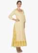 Lime yellow cotton kurti with attached under layer with gathers 