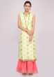 Lime yellow cotton suit paired with peach palazzo and shiffon dupatta 
