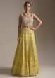 Lime Yellow Lehenga Choli In Raw Silk With Zardosi And Sequins Embroidered Floral Kalis 