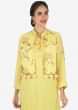 Lime yellow kurti in cotton with fancy resham embroidered attach jacket only on Kalki