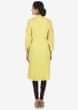 Lime yellow kurti in cotton with fancy resham embroidered attach jacket only on Kalki