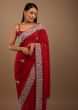 lollipop Red Satin Saree With Stone Work In Floral Pattern