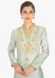 Long embroidered suit with cotton pants and pink net dupatta 