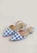 Off White And Royal Blue Mules With Back Sling And Jaal Print By Vareli Bafna