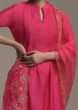 Magenta A Line Suit In Chanderi Cotton With Pin Tucks Detailing And Teamed With A Zari Embroidered Organza Dupatta  