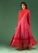 Magenta And Red Anarkali Suit In Raw Silk With Bandhani Design And Zardosi Embellished Neckline  