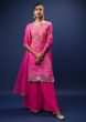 Magenta Palazzo Suit In Georgette With Bandhani Print And Gotta Patti Embroidered Floral Motifs And Scallop Border  