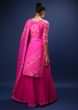 Magenta Palazzo Suit In Georgette With Bandhani Print And Gotta Patti Embroidered Floral Motifs And Scallop Border  