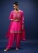 Magenta Salwar Suit In Georgette With Lehariya Print And Gotta Patti Embroidered Floral Design On The Yoke And Buttis  