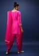 Magenta Salwar Suit In Georgette With Lehariya Print And Gotta Patti Embroidered Floral Design On The Yoke And Buttis  