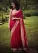 Magenta Pink Saree In Crepe Silk With Woven Floral Border And Gotta Patti Embroidered Floral Motifs   