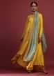 Maize Yellow A Line Suit With Zardosi Embroidered Bird Motifs And Neptune Green Dupatta