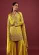 Maize Yellow Sharara Suit In Raw Silk With Zardosi And Moti Embroidered Floral Detailing