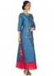 Marina blue red long double layer kurti with resham embroidery in bug motif only on Kalki