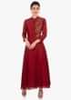 Maroon cotton long tunic dress with front slit