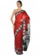 Maroon saree in crepe satin with human face motif only on Kalki