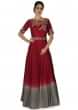 Maroon and grey anarkali suit in raw silk with zardosi embroidery and fancy belt only on Kalki