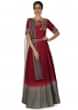 Maroon and grey anarkali suit in raw silk with zardosi embroidery and fancy belt only on Kalki