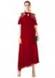 Maroon Asymmetrical Dress With Hand Embroidered Cold Shoulder Online - Kalki Fashion