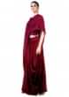 Maroon Draped Gown With A Hand Embroidered Cape Dupatta Online - Kalki Fashion