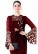 Maroon Embroidered Bell Sleeves Draped Dress 