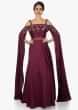 Maroon silk gown embellished in gota lace and sequin work only on Kalki