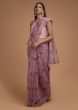 Mauve Saree In Organza With Floral Print And Cut Dana Trim On The Border  