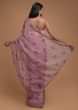 Mauve Saree In Organza With Floral Print And Cut Dana Trim On The Border  