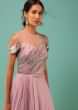 Mauve Pink Gown In Chiffon With Sequins And Cut Dana Embroidered Bodice With Sequins Cold Shoulder Sleeves