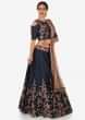 Mid Night Blue Lehenga In Resham Embroidery With Cold Shoulder Blouse Online - Kalki Fashion