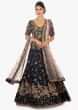 Midnight blue anarkali gown in zari and sequins floral motif