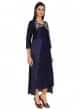Midnight Blue Cotton Kurti With Single Button Top Jacket And Floral Motifs Around Collar Only On Kalki