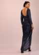Midnight Blue Gown Embellished In Sequins, With Cowl Drape And Puffed Shoulder Sleeves