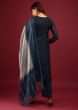 Midnight Blue Palazzo Suit In Tussar Silk With Handblock Print And Thread Embroidery 
