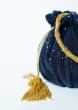 Midnight Blue Potli Bag In Sequins Fabric With Cut Dana Tassels And Handle By Solasta