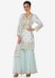 Mint blue straight palazzo suit in cotton silk with gotta patch and french knot embroidered butti only on Kalki