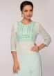 Mint blue thread embroidered georgette suit with cotton palazzo and chiffon dupatta 
